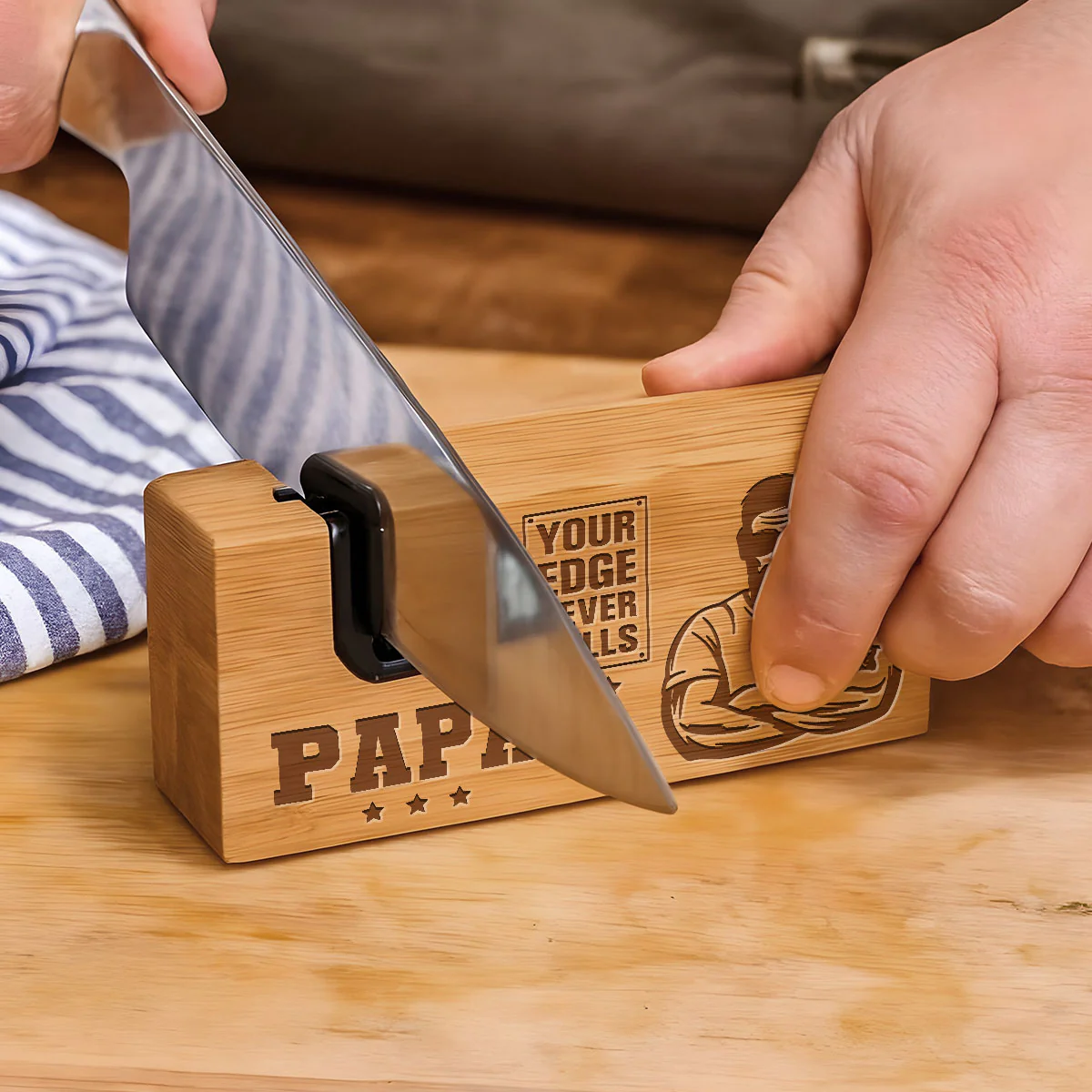 Your Edge Never Dulls - Personalized Custom Engraved Opener Sharpener Stowel - Image 4