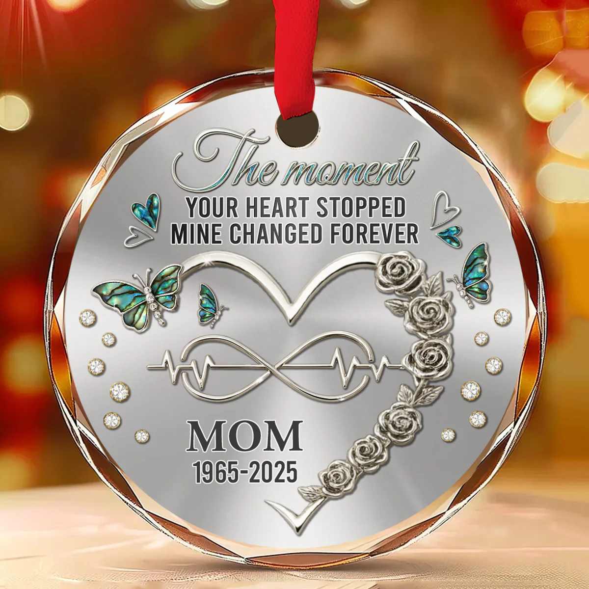 Your Heart Stopped Mine Changed Forever - Personalized Custom Glass Ornament - Image 2