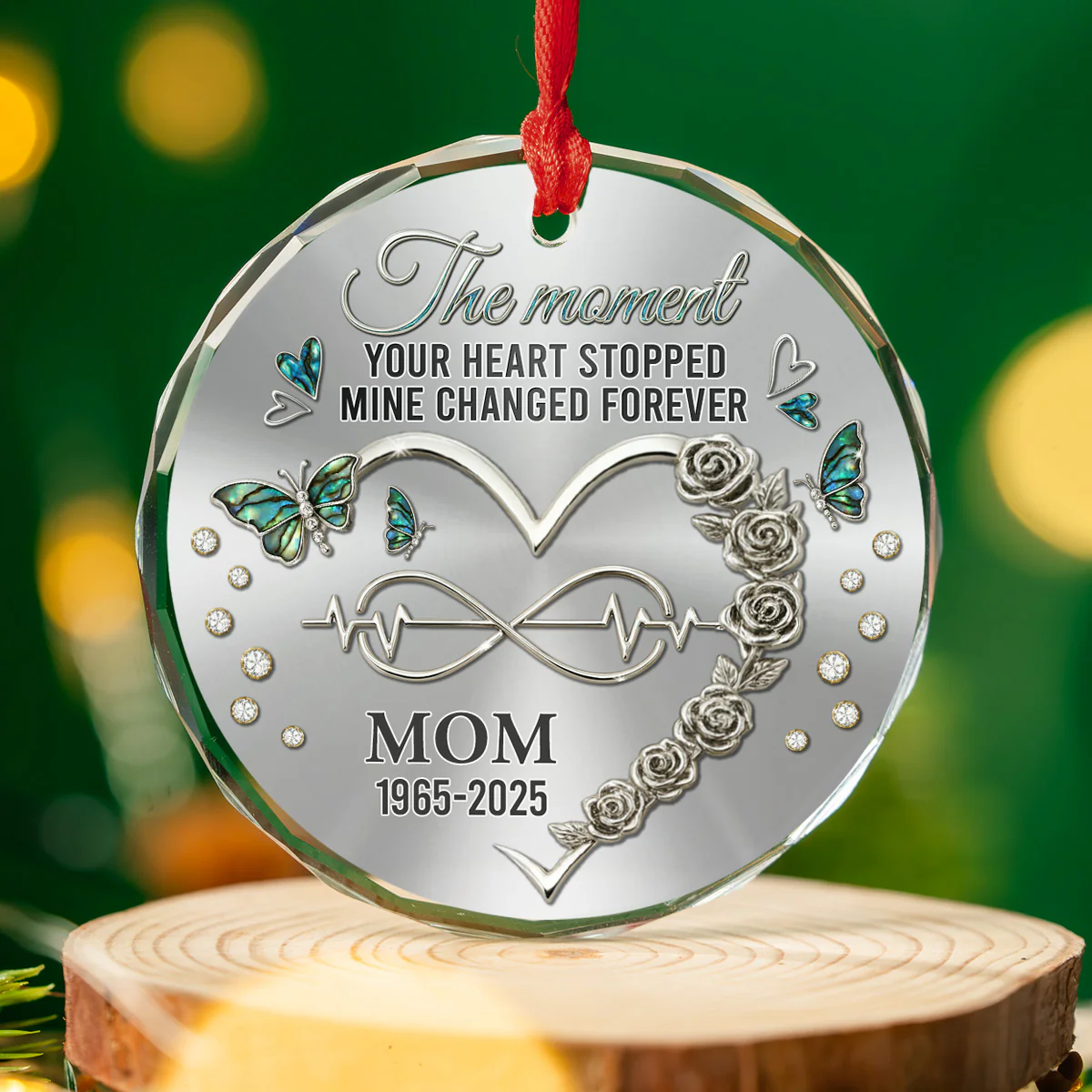 Your Heart Stopped Mine Changed Forever - Personalized Custom Glass Ornament - Image 3