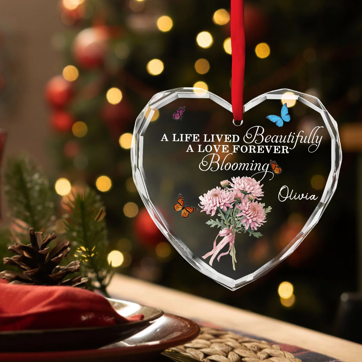 Your Memory Will Forever Bloom - Personalized Custom Glass Ornament - Image 3