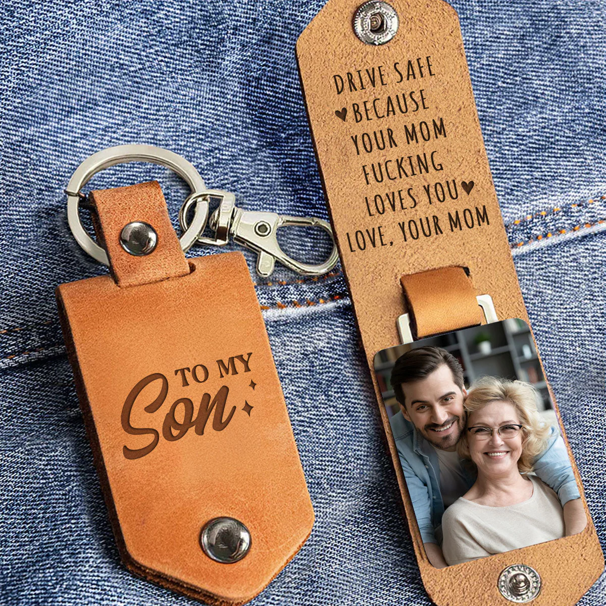 Your Mom Loves You - Personalized Leather Photo Keychain - Image 4