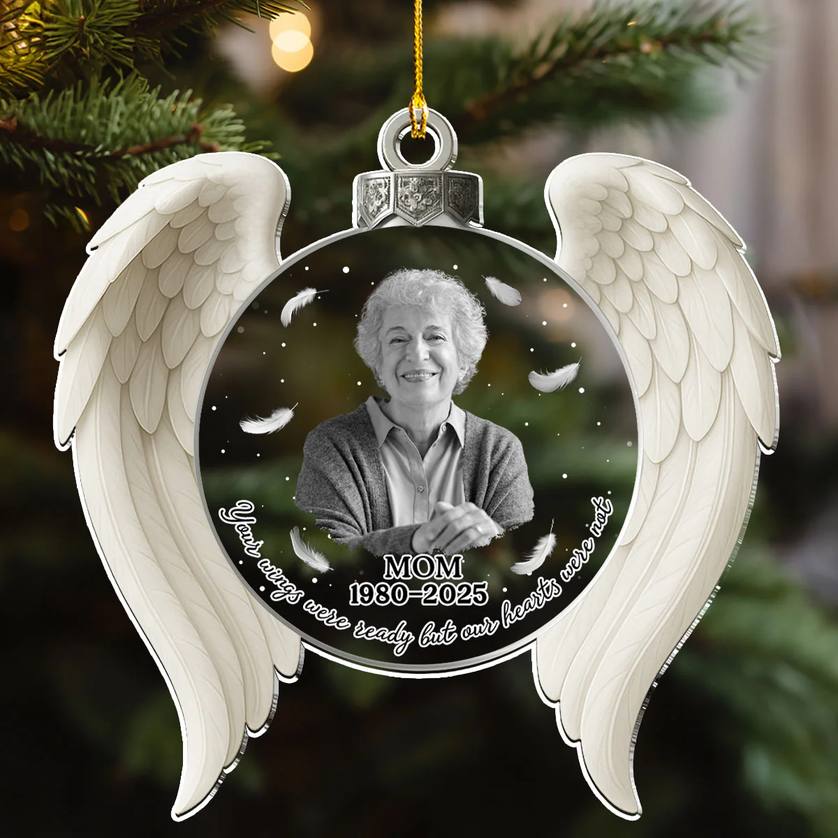 Your Wings Were Ready But My Heart - Personalized Custom Acrylic Ornament - Image 3