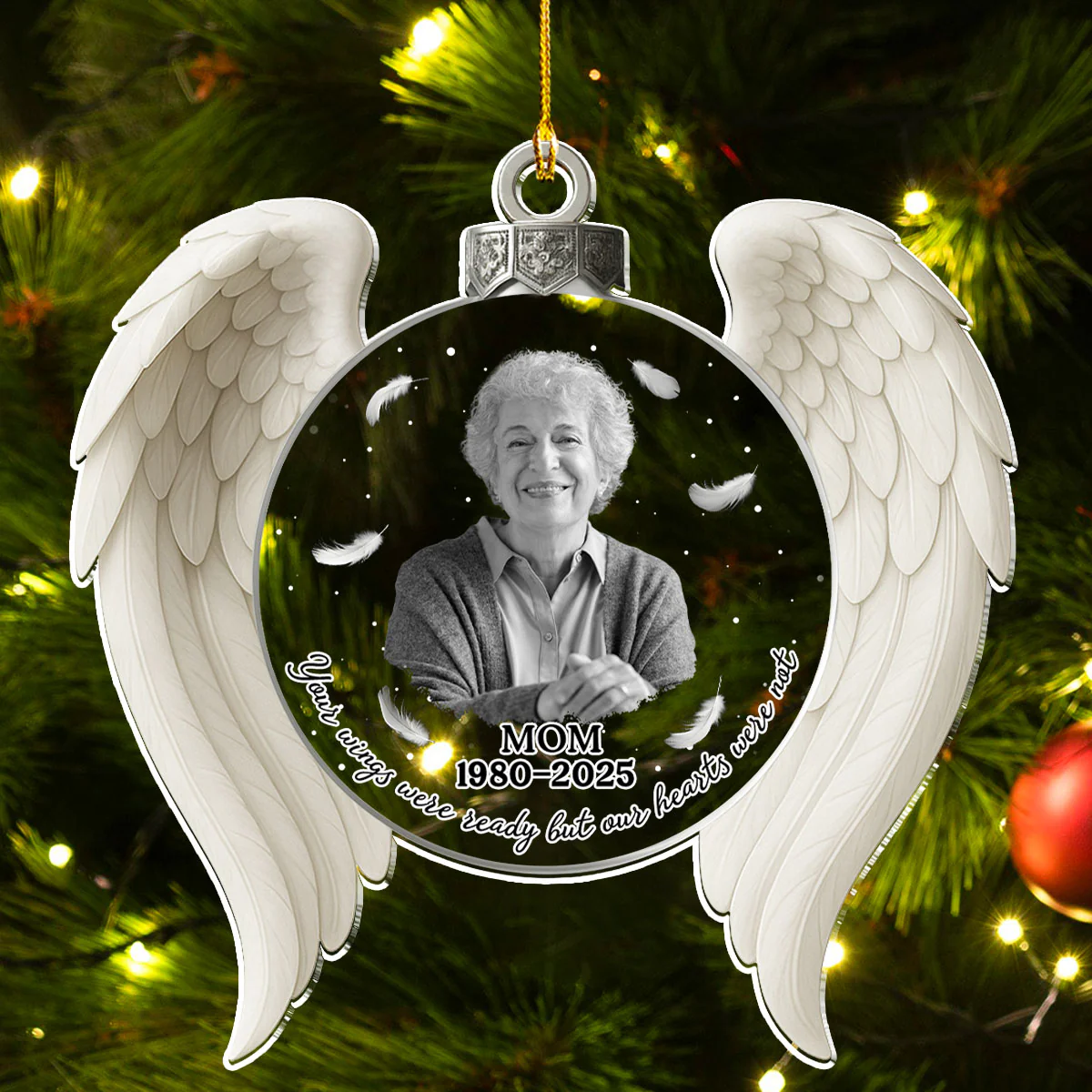 Your Wings Were Ready But My Heart - Personalized Custom Acrylic Ornament - Image 4