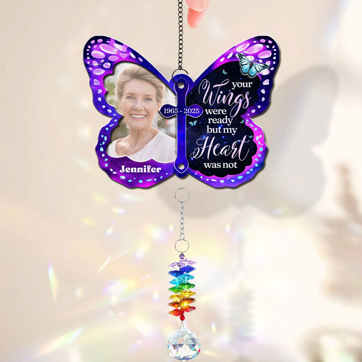 Your Wings Were Ready - Personalized Custom Suncatcher With Crystal Rainbow Charm - Image 3