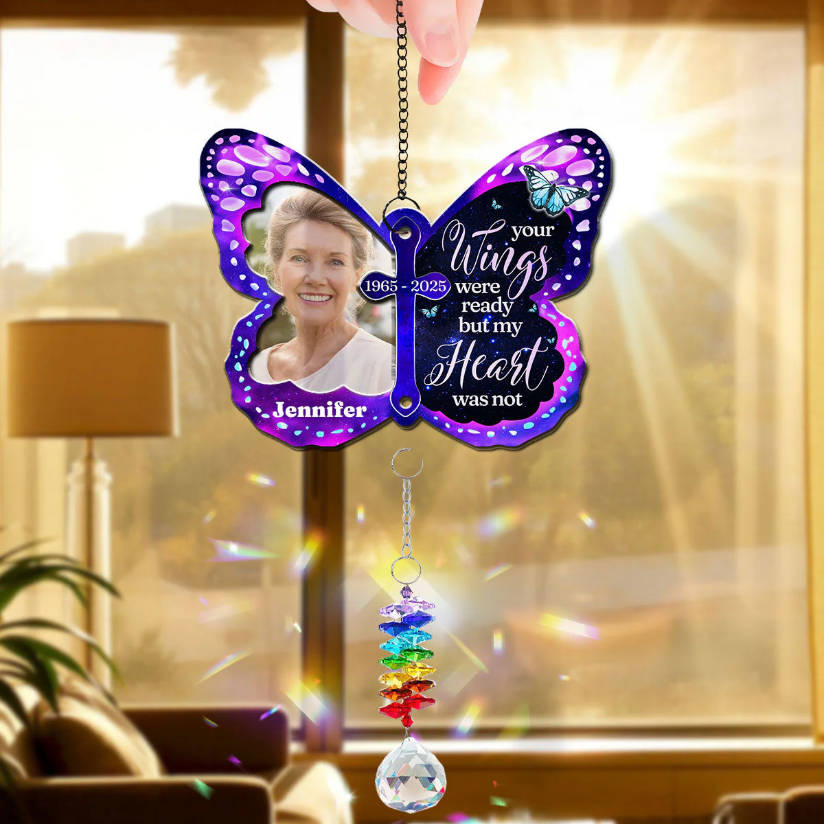 Your Wings Were Ready - Personalized Custom Suncatcher With Crystal Rainbow Charm - Image 4