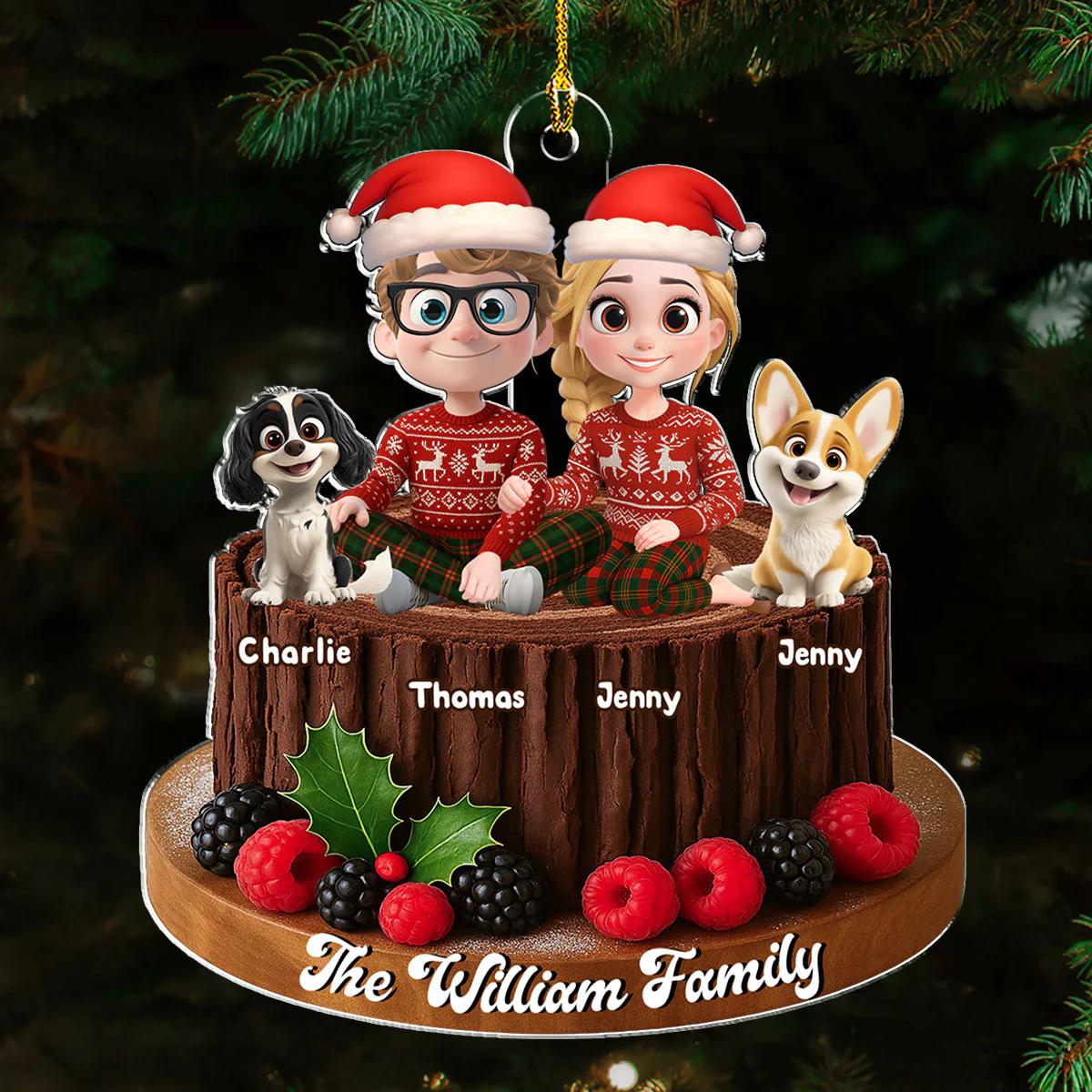 Yule Log Cake Family - Personalized Custom Acrylic Ornament - Image 3