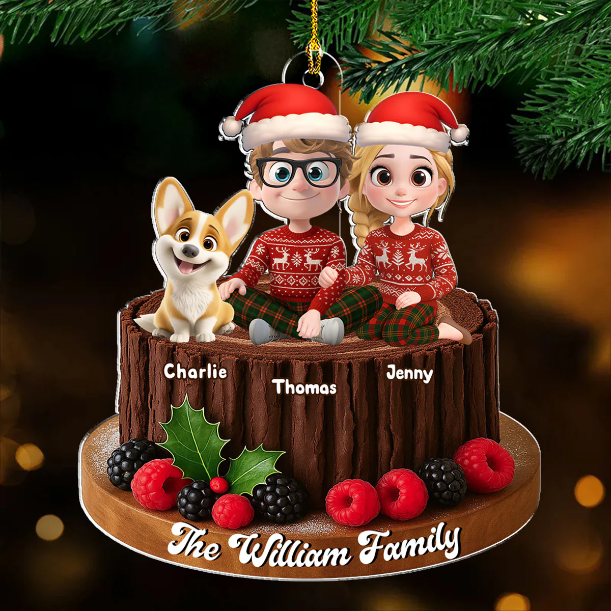 Yule Log Cake Family - Personalized Custom Acrylic Ornament - Image 4