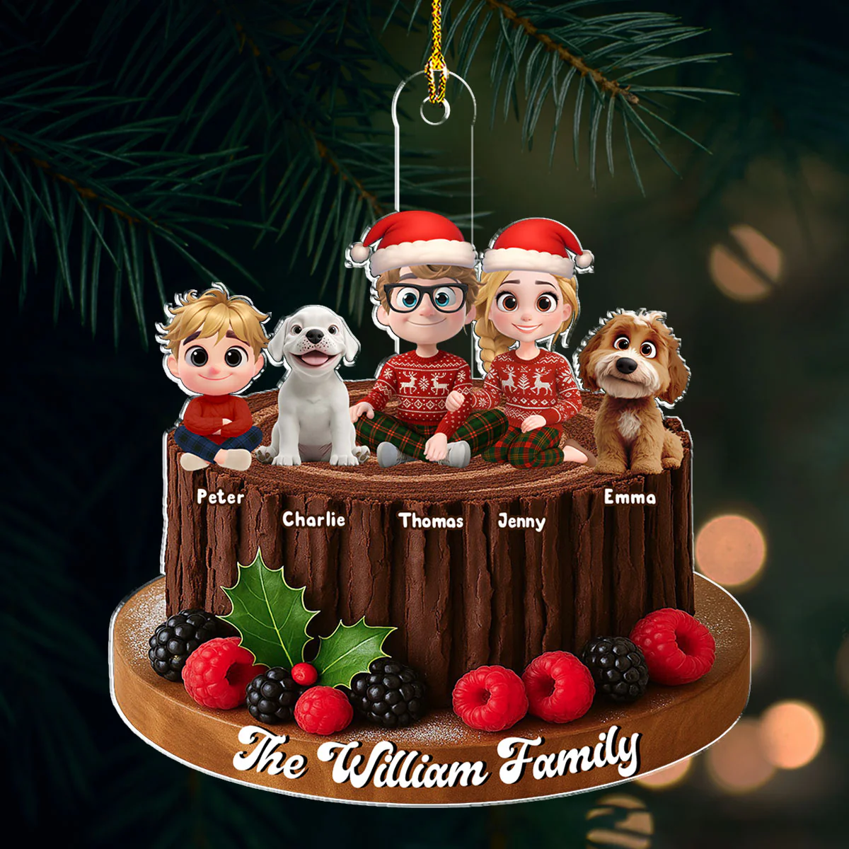 Yule Log Cake Family - Personalized Custom Acrylic Ornament - Image 5